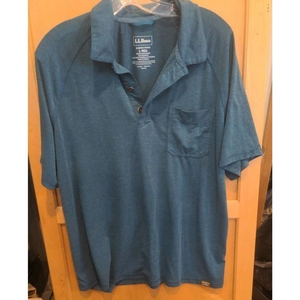 LL Bean Polo Shirt Traditional Fit Men’s Large Blue Short Sleeve polyester blend